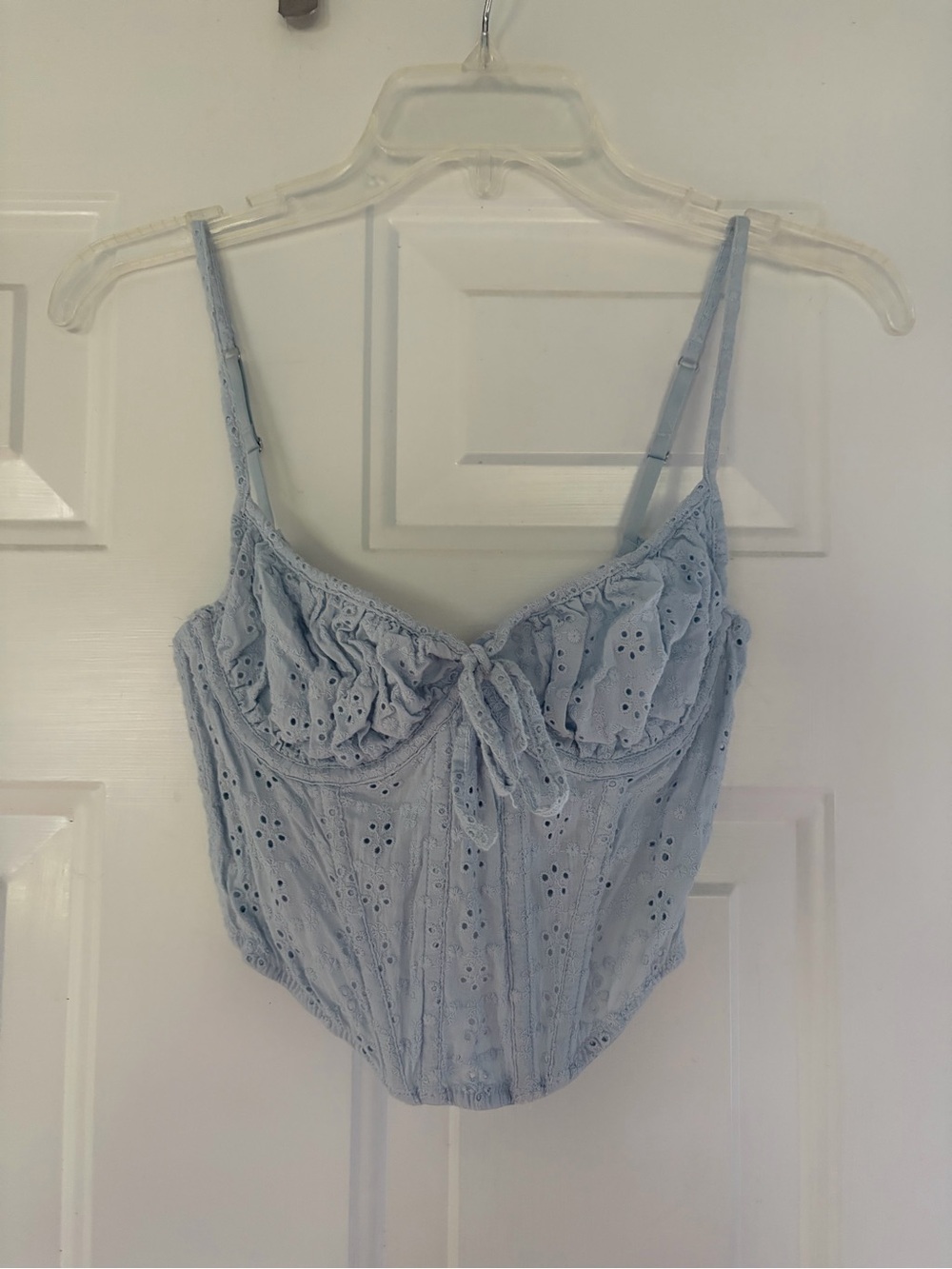 Urban Outfitters Light Blue Eyelet Cropped Bustier Tank